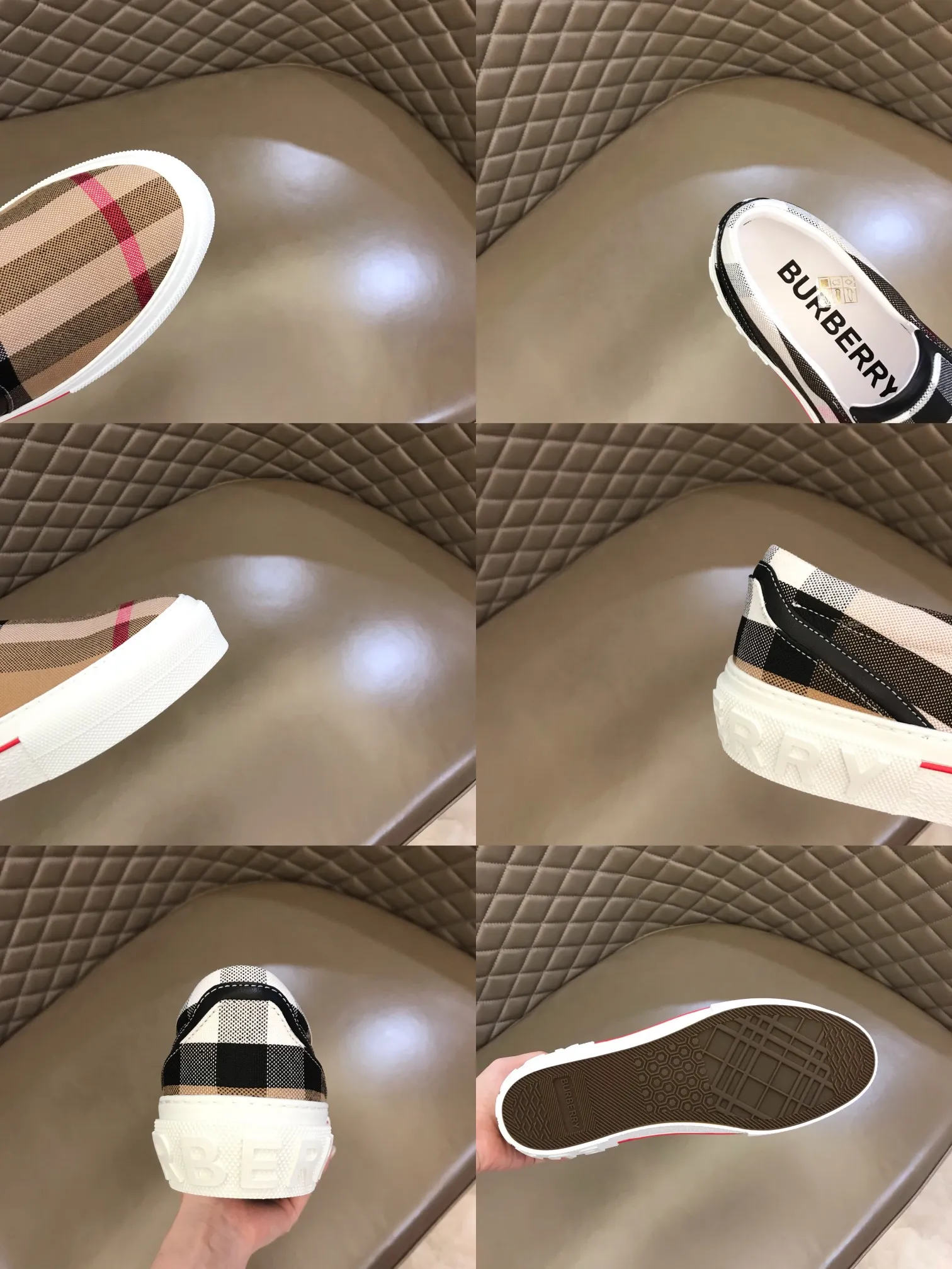 p360 "Burberr*" men's classic low-top sneakers are reinterpreted in Vintage checkered cotton material and decorated with a new brand logo. First-layer sheepskin lining, embossed Burberry logo on the heel, and original TPU outsole! Size: 38-44